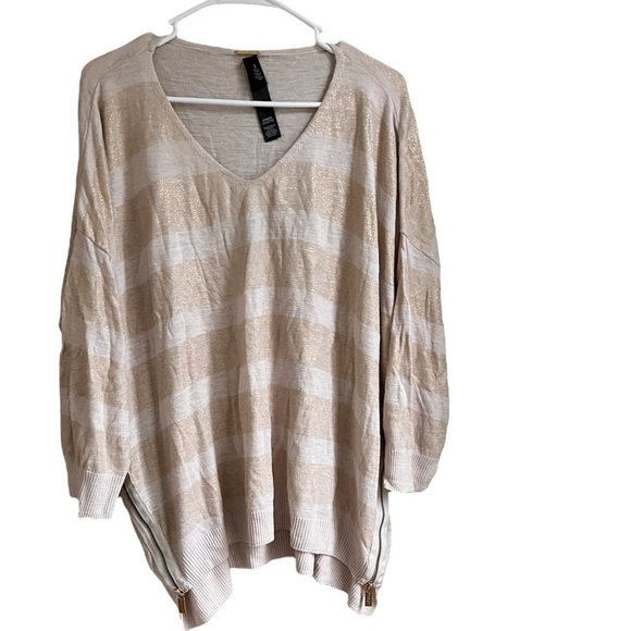 Chico's size 3 gold beige striped sweater zip sides - Picture 1 of 8